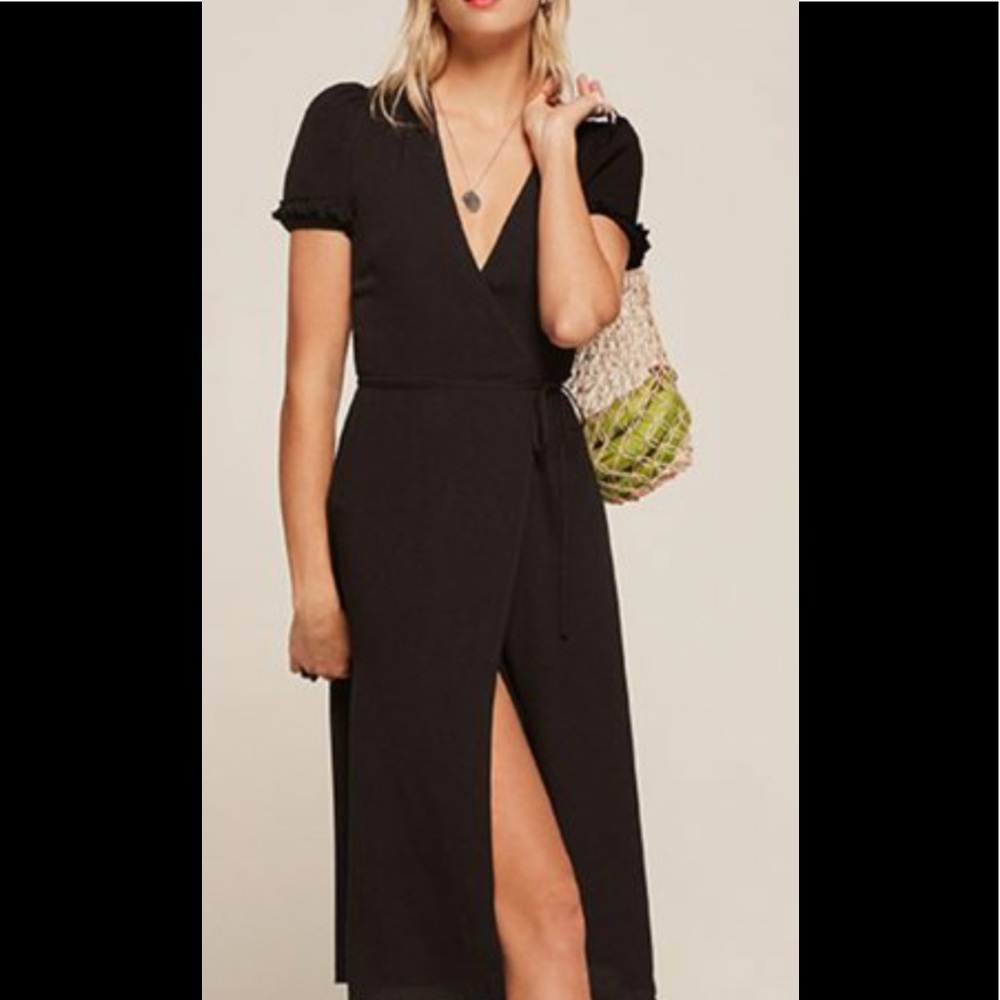 Reformation Black Midi Wrap Dress